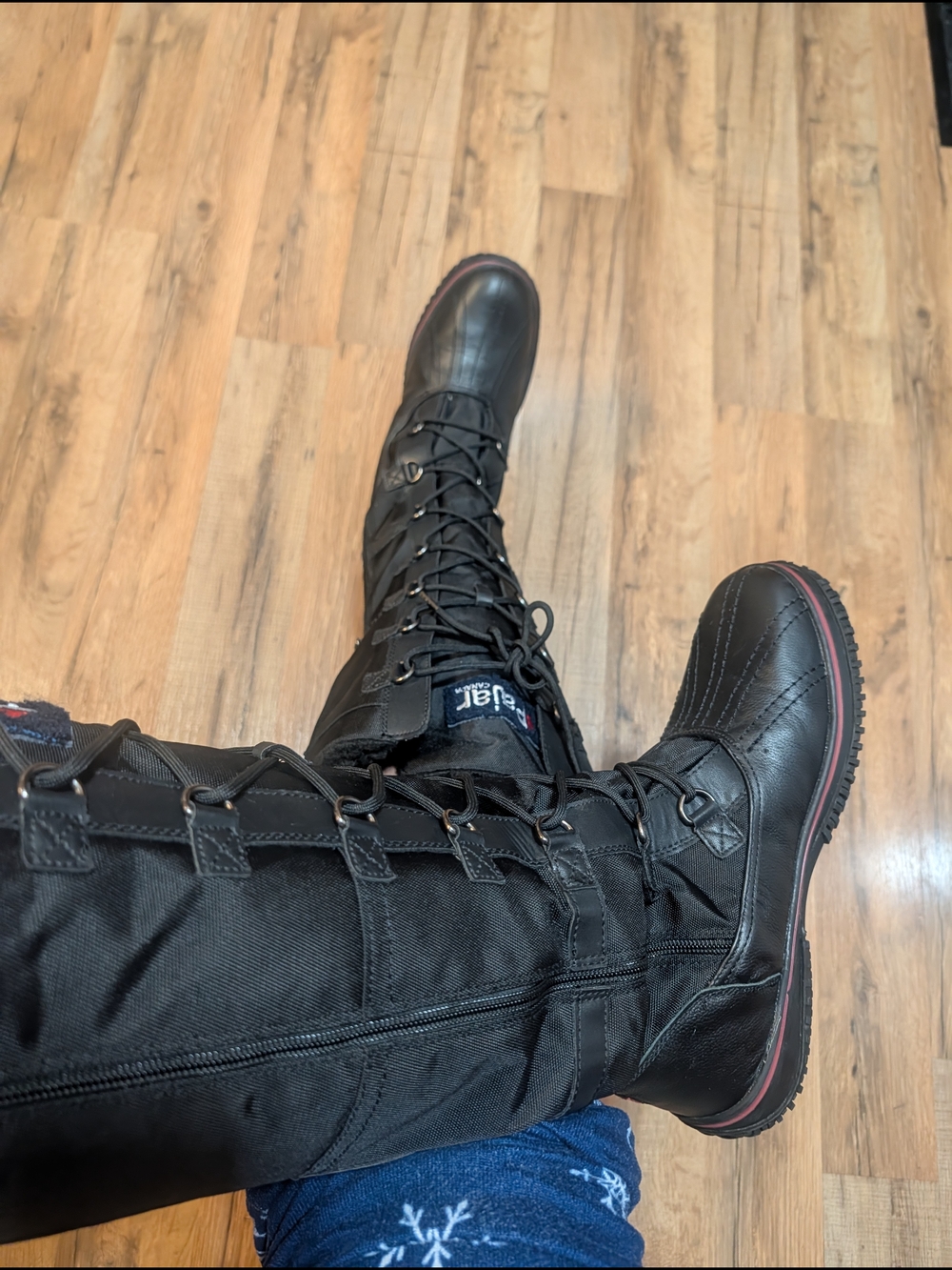 Pajar Black Women's Lace-Up Winter Boots with Red Trim - Picture 6 of 12